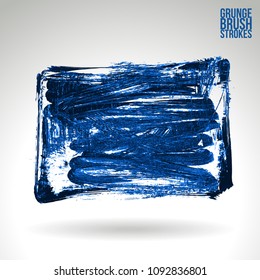Blue brush stroke and texture. Grunge vector abstract hand - painted element. Underline and border design.