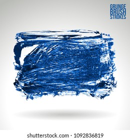 Blue brush stroke and texture. Grunge vector abstract hand - painted element. Underline and border design.