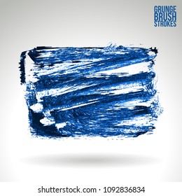Blue brush stroke and texture. Grunge vector abstract hand - painted element. Underline and border design.