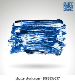 Blue brush stroke and texture. Grunge vector abstract hand - painted element. Underline and border design.