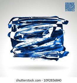 Blue brush stroke and texture. Grunge vector abstract hand - painted element. Underline and border design.