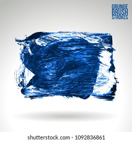 Blue brush stroke and texture. Grunge vector abstract hand - painted element. Underline and border design.