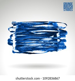 Blue brush stroke and texture. Grunge vector abstract hand - painted element. Underline and border design.