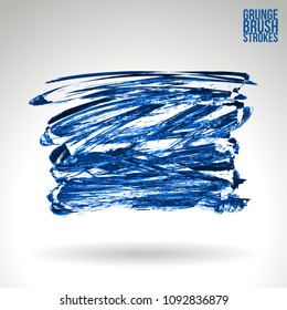 Blue brush stroke and texture. Grunge vector abstract hand - painted element. Underline and border design.