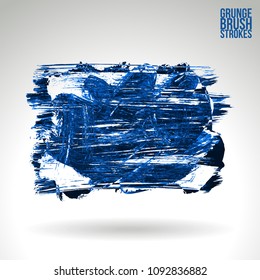 Blue brush stroke and texture. Grunge vector abstract hand - painted element. Underline and border design.