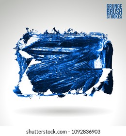 Blue brush stroke and texture. Grunge vector abstract hand - painted element. Underline and border design.