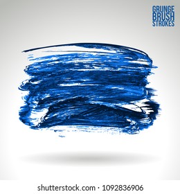 Blue brush stroke and texture. Grunge vector abstract hand - painted element. Underline and border design.