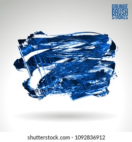 Blue brush stroke and texture. Grunge vector abstract hand - painted element. Underline and border design.
