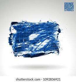 Blue brush stroke and texture. Grunge vector abstract hand - painted element. Underline and border design.