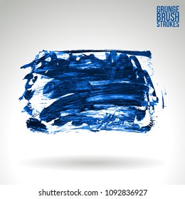 Blue brush stroke and texture. Grunge vector abstract hand - painted element. Underline and border design.