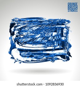 Blue brush stroke and texture. Grunge vector abstract hand - painted element. Underline and border design.