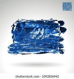 Blue brush stroke and texture. Grunge vector abstract hand - painted element. Underline and border design.