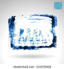 Blue brush stroke and texture. Grunge vector abstract hand - painted element. Underline and border design.