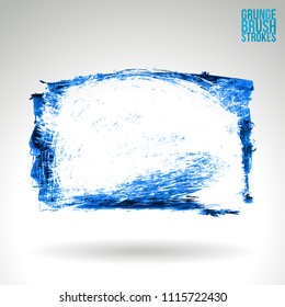 Blue brush stroke and texture. Grunge vector abstract hand - painted element. Underline and border design.