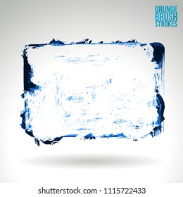 Blue brush stroke and texture. Grunge vector abstract hand - painted element. Underline and border design.