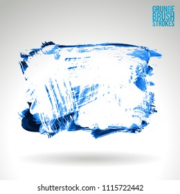Blue brush stroke and texture. Grunge vector abstract hand - painted element. Underline and border design.
