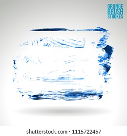 Blue brush stroke and texture. Grunge vector abstract hand - painted element. Underline and border design.