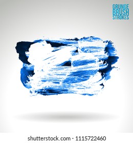 Blue brush stroke and texture. Grunge vector abstract hand - painted element. Underline and border design.