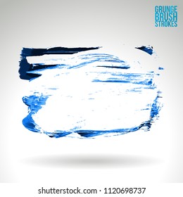 Blue brush stroke and texture. Grunge vector abstract hand - painted element. Underline and border design.