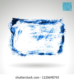 Blue brush stroke and texture. Grunge vector abstract hand - painted element. Underline and border design.