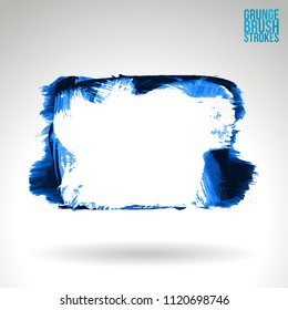 Blue brush stroke and texture. Grunge vector abstract hand - painted element. Underline and border design.