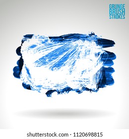 Blue brush stroke and texture. Grunge vector abstract hand - painted element. Underline and border design.