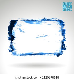 Blue brush stroke and texture. Grunge vector abstract hand - painted element. Underline and border design.