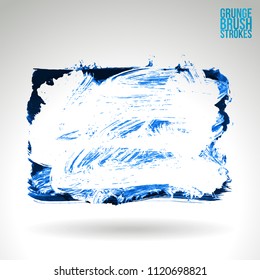 Blue brush stroke and texture. Grunge vector abstract hand - painted element. Underline and border design.