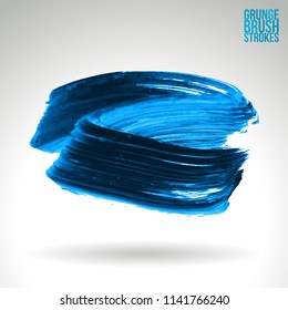 Blue brush stroke and texture. Grunge vector abstract hand - painted element. Underline and border design.