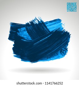 Blue brush stroke and texture. Grunge vector abstract hand - painted element. Underline and border design.
