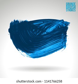 Blue brush stroke and texture. Grunge vector abstract hand - painted element. Underline and border design.