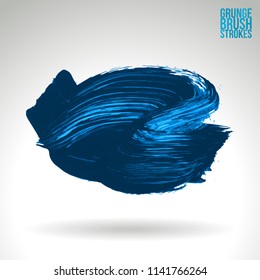 Blue brush stroke and texture. Grunge vector abstract hand - painted element. Underline and border design.