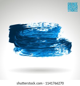 Blue brush stroke and texture. Grunge vector abstract hand - painted element. Underline and border design.