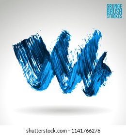 Blue brush stroke and texture. Grunge vector abstract hand - painted element. Underline and border design.