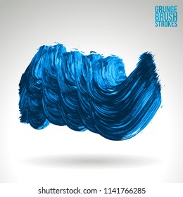 Blue brush stroke and texture. Grunge vector abstract hand - painted element. Underline and border design.