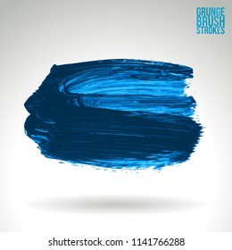 Blue brush stroke and texture. Grunge vector abstract hand - painted element. Underline and border design.