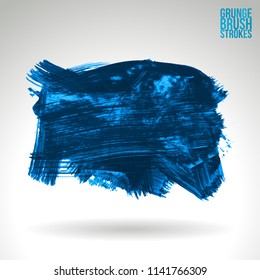 Blue brush stroke and texture. Grunge vector abstract hand - painted element. Underline and border design.