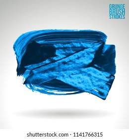 Blue brush stroke and texture. Grunge vector abstract hand - painted element. Underline and border design.
