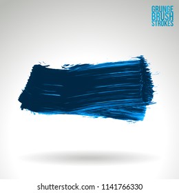 Blue brush stroke and texture. Grunge vector abstract hand - painted element. Underline and border design.