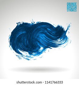 Blue brush stroke and texture. Grunge vector abstract hand - painted element. Underline and border design.