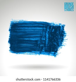 Blue brush stroke and texture. Grunge vector abstract hand - painted element. Underline and border design.