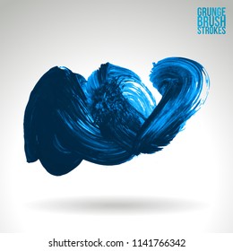 Blue brush stroke and texture. Grunge vector abstract hand - painted element. Underline and border design.