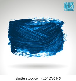 Blue brush stroke and texture. Grunge vector abstract hand - painted element. Underline and border design.