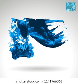 Blue brush stroke and texture. Grunge vector abstract hand - painted element. Underline and border design.