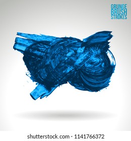Blue brush stroke and texture. Grunge vector abstract hand - painted element. Underline and border design.