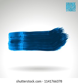 Blue brush stroke and texture. Grunge vector abstract hand - painted element. Underline and border design.