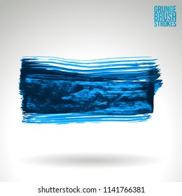 Blue brush stroke and texture. Grunge vector abstract hand - painted element. Underline and border design.