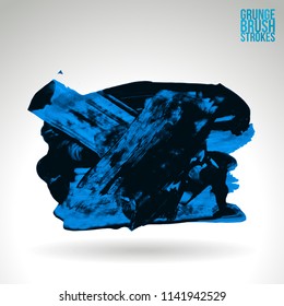 Blue brush stroke and texture. Grunge vector abstract hand - painted element. Underline and border design.