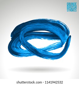 Blue brush stroke and texture. Grunge vector abstract hand - painted element. Underline and border design.