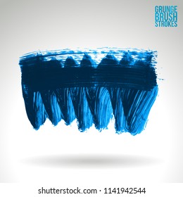 Blue brush stroke and texture. Grunge vector abstract hand - painted element. Underline and border design.